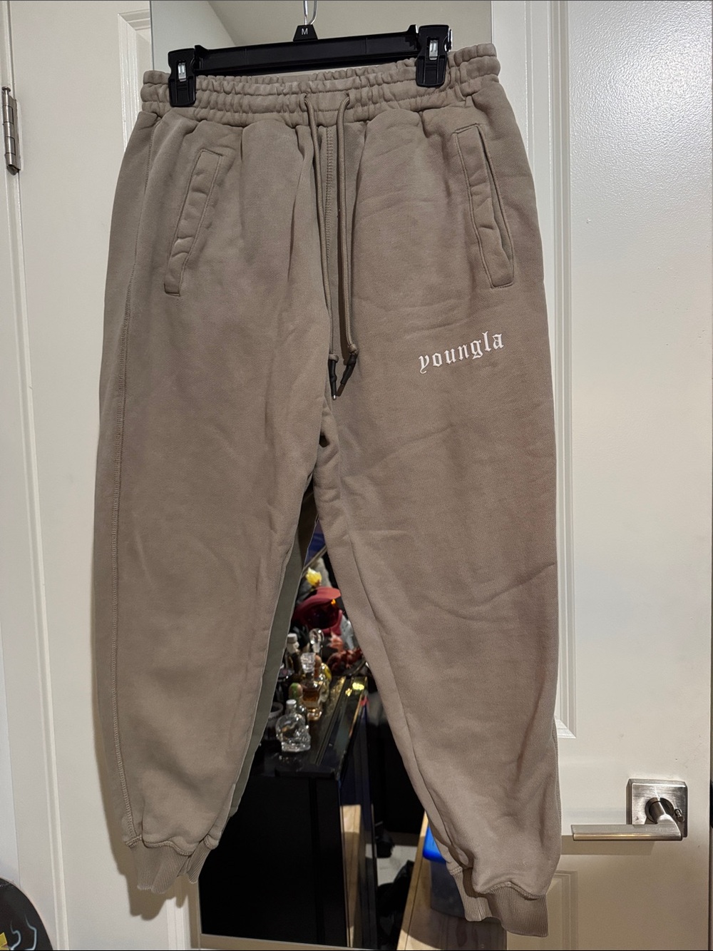 YoungLA Taupe Fleece Joggers with White Logo